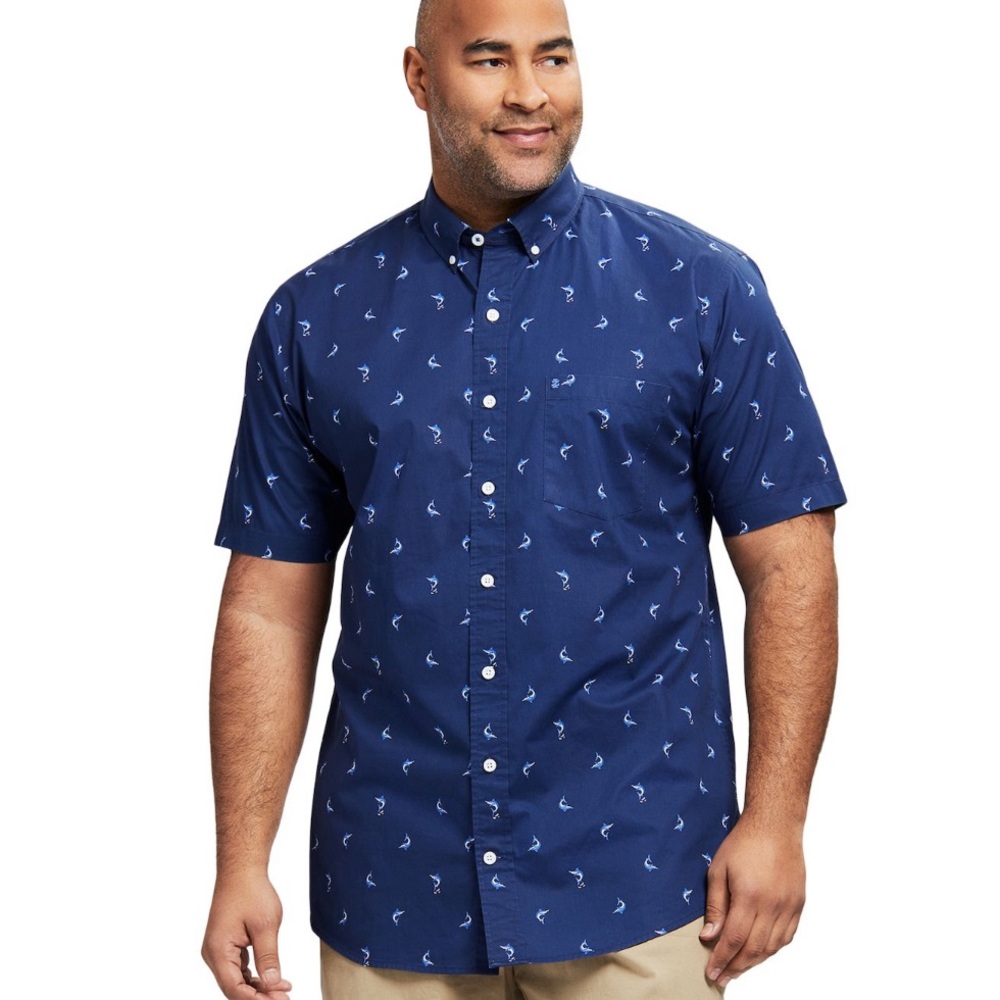 Izod Men's Blue Patterned Button Down Shirt